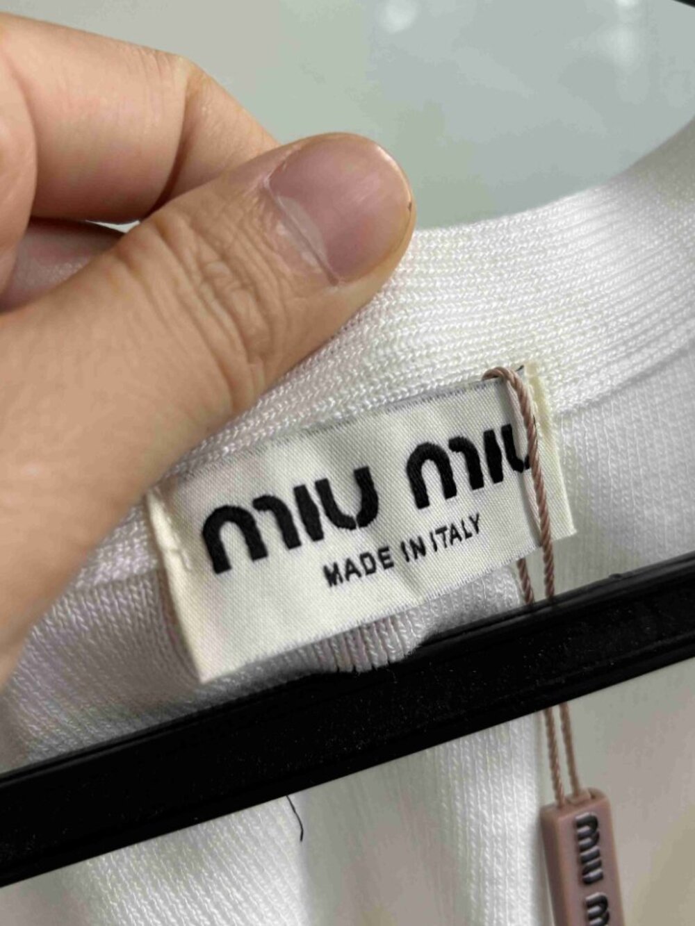 Miu Miu White Ribbed Crop Tank Embossed Logo - Picture 2 of 4